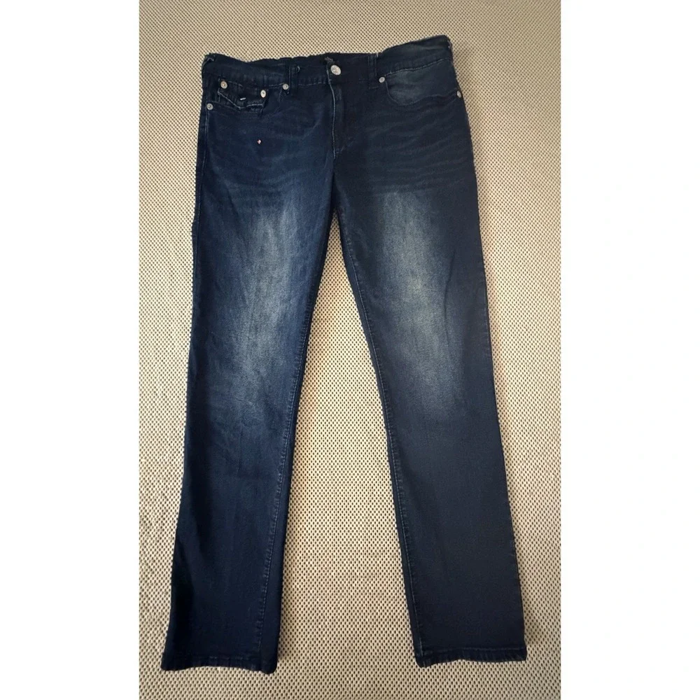 True Religion Jeans Geno Big T Flap Pocket Mens Size 38 Dark Wash Blue Stretch